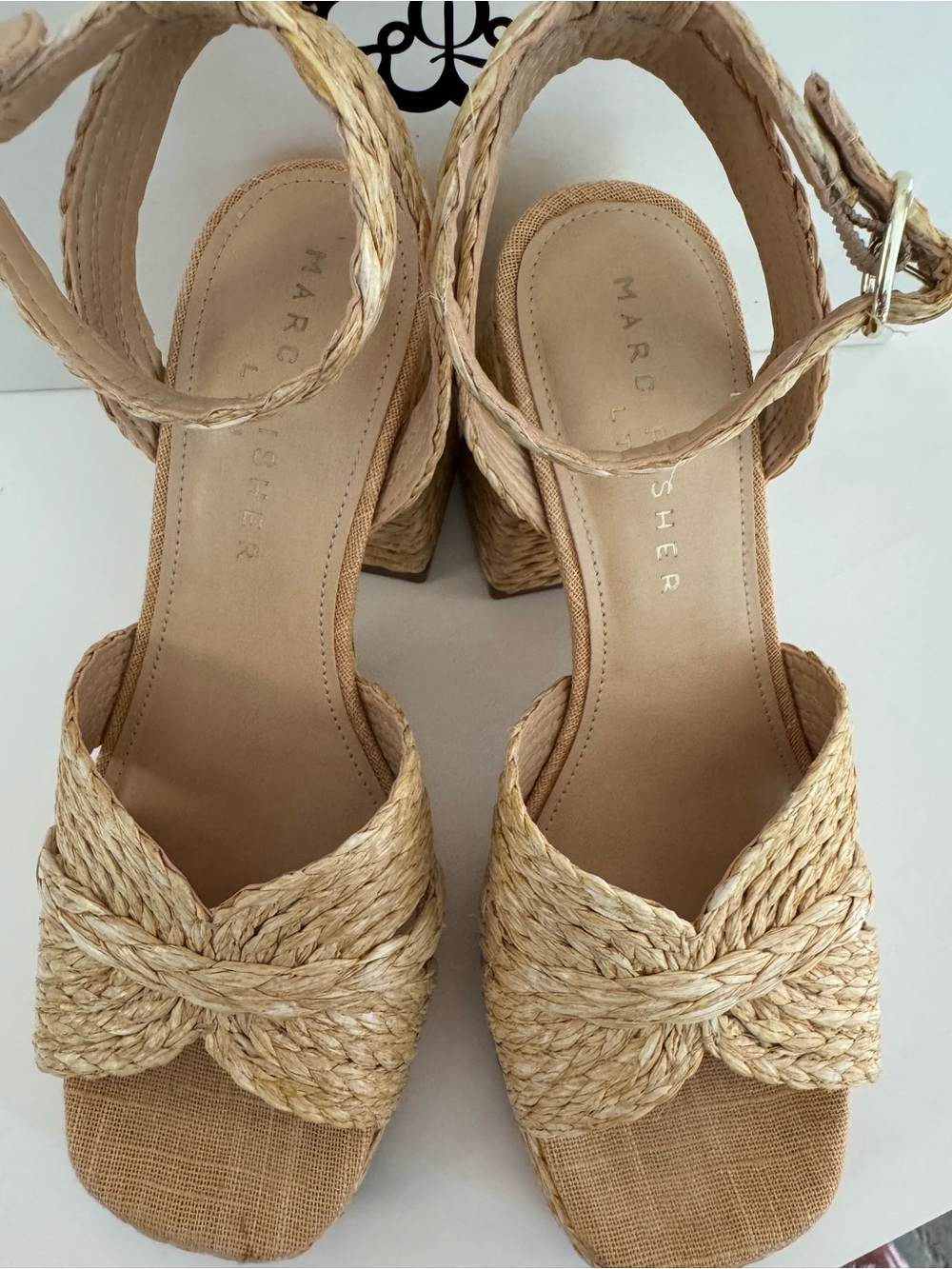 Marc Fisher Natural Braided Platform Wedges with Ankle Buckle